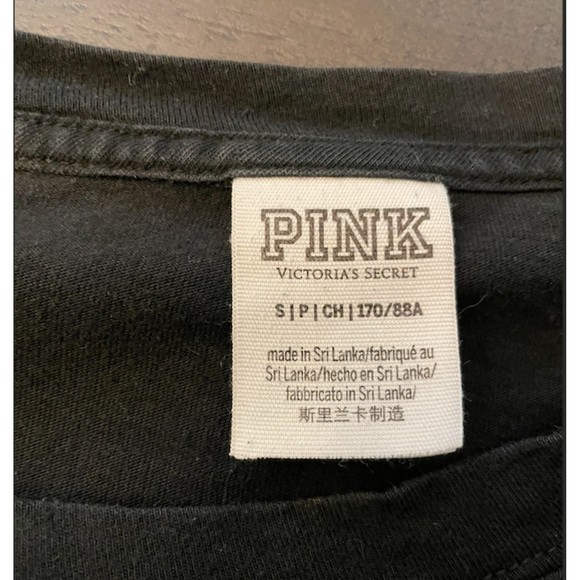 PINK Victoria's Secret-Black Long Sleeve T Shirt Bling Rhinestones-Sz S - Picture 9 of 11